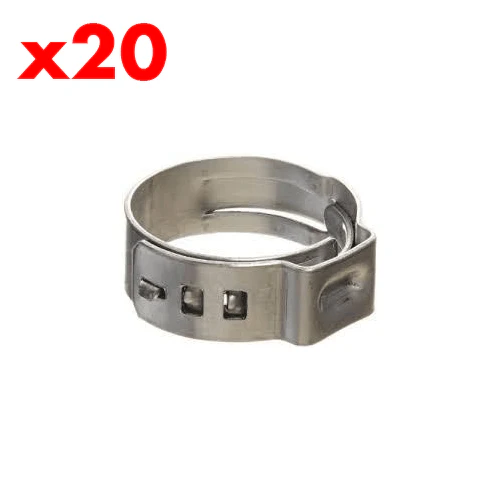 Bag of 20 x 10.5mm S.S. Stepless Clamps(suit 7-10mm OD)