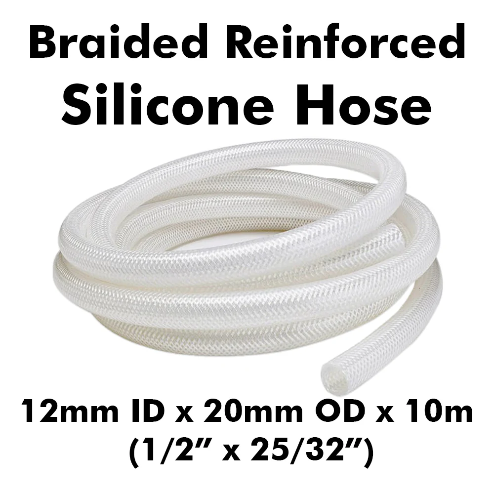 Braided Reinforced Silicone Hose (1/2') 12mm ID x 20mm OD (10 Meter Roll)
