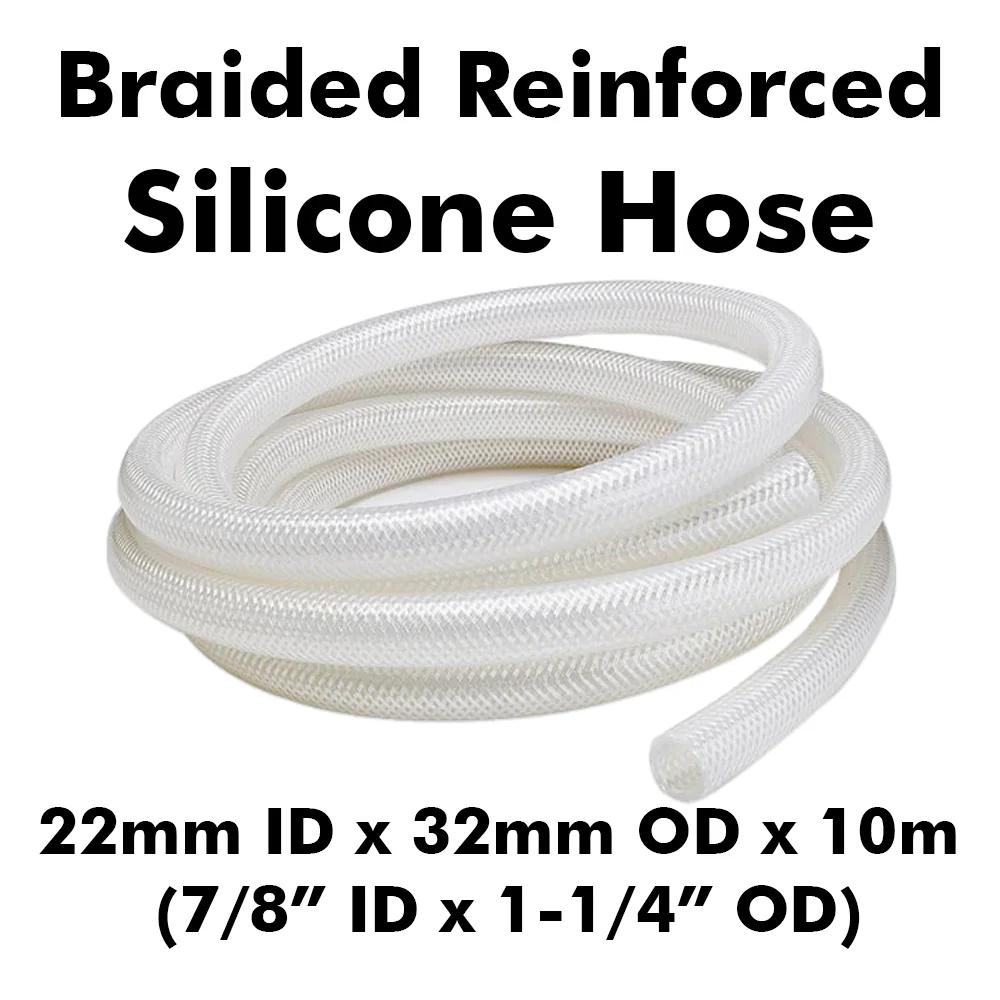 Braided Reinforced Silicone Hose 22mm ID x 32mm OD (10 Meter Roll) - Suited to 1 Inch Hose